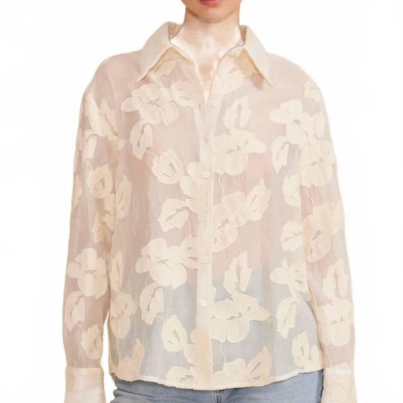 NEW LUCY PARIS organza 3d floral sequin blouse in ivory